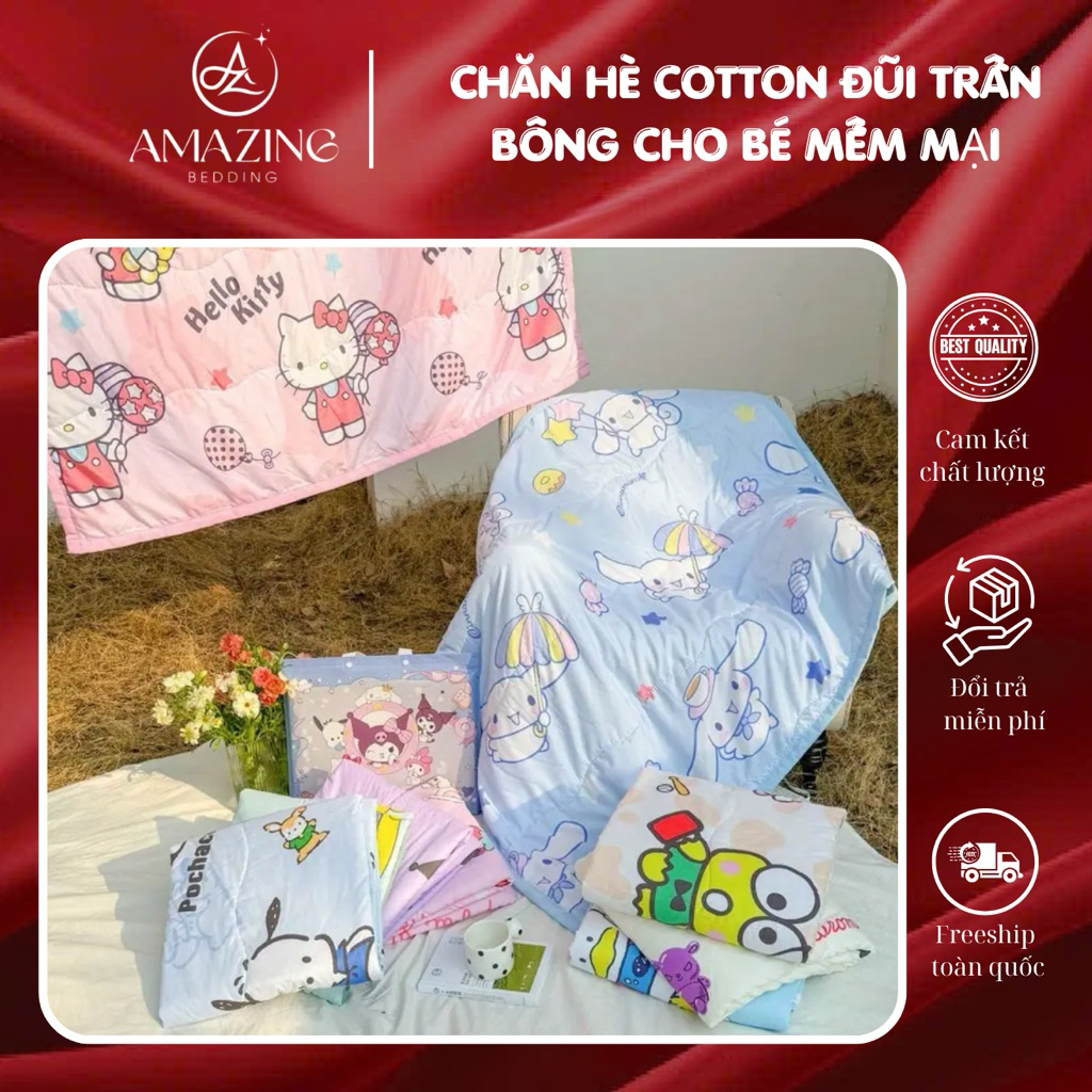 Chăn hè Cotton Đũi cho bé 1m-1m4 AMAZING BEDDING trần bông mỏng nhẹ mẫu mới 2024 ( tiện lợi mang đi 