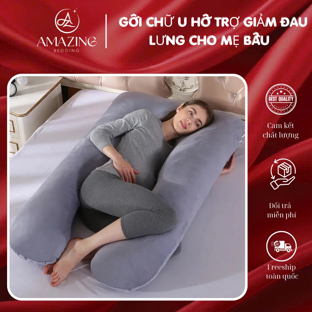 Gối cho bà bầu chữ U vải Cotton hỗ trợ đau mỏi lưng, tựa lưng mẫu mới nhất( kích thước 80-130cm)