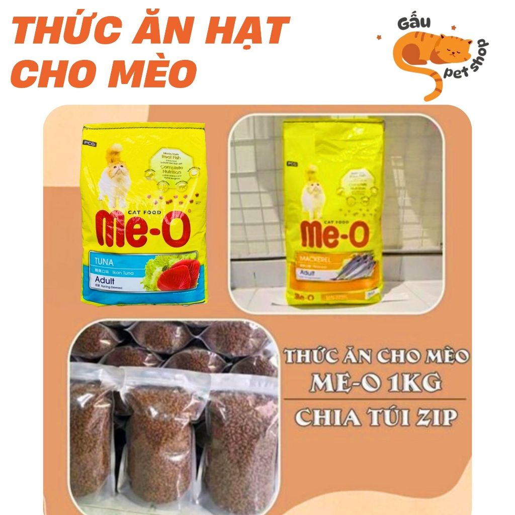 Thức ăn cho mèo Me-o 1kg túi zip 1kg- hạt cho mèo me-o vị cá ngừ/ cá thu/ Hải sản