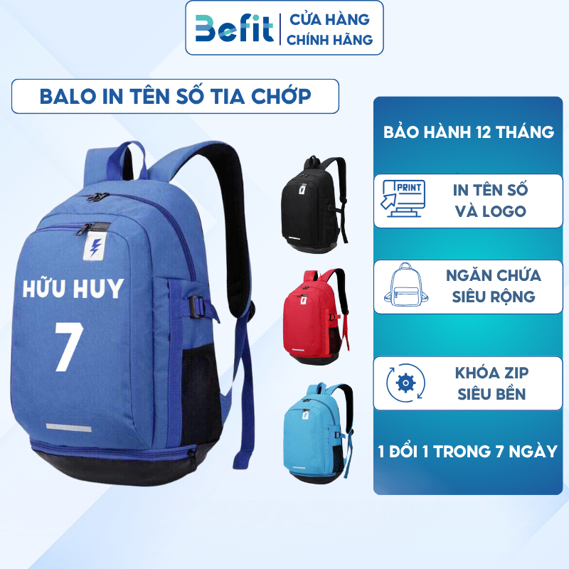Balo Thể Thao In Tên Số Theo Yêu Cầu,Balo Đựng Laptop,Ngăn Đựng Giày Riêng,Balo Tia Chớp Kaiwin