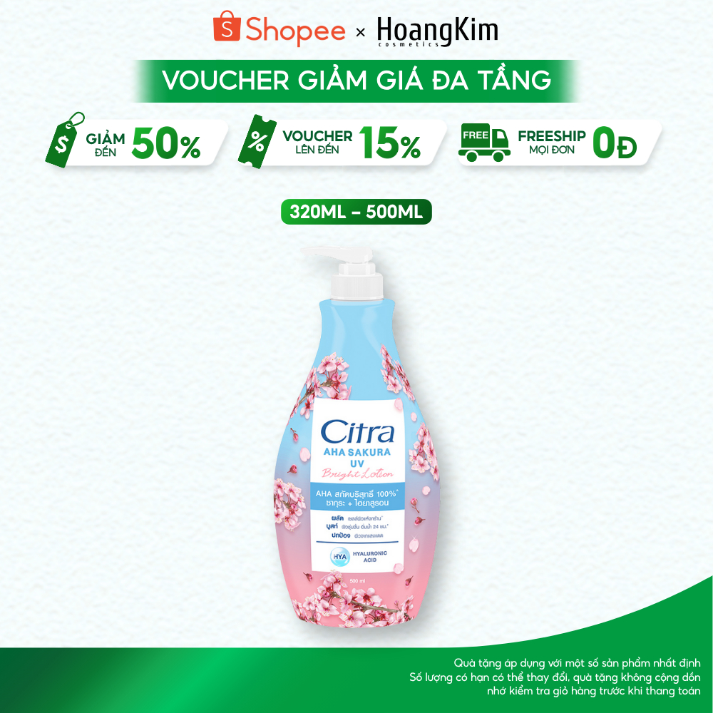 Sữa dưỡng thể Citra AHA Sakura UV Bright Lotion dưỡng ẩm chuyên sâu cho da khô 320ml - 500ml