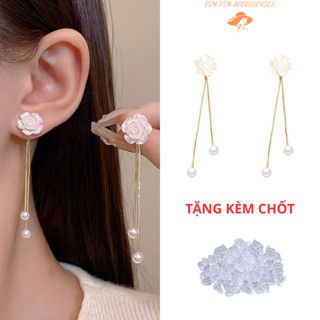 Bông Tai Nữ Hoa Hồng Kèm Dây Treo Thanh Lịch – Phụ Kiện Dự Tiệc, Phong Cách Hàn Quốc Sang Trọng
