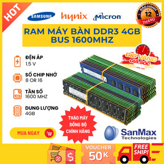 RAM PC DDR3 4GB Bus 1600 – PC3-12800U, Hàng Tháo Máy Chính Hãng, Đã Test, Giá Tốt