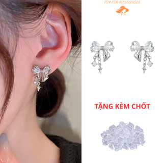 Bông Tai Nữ Hình Nơ Đính Đá Trái Tim Sang Trọng – Phong Cách Hàn Quốc, Phụ Kiện Dự Tiệc Lấp Lánh