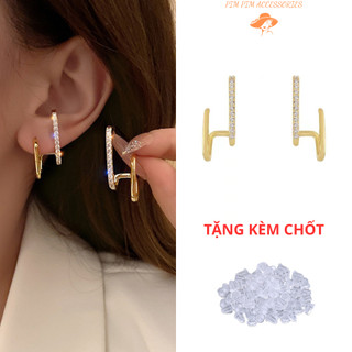  Bông Tai Nữ Mạ Vàng Hình Chữ U Đính Đá – Thiết Kế Tối Giản Hiện Đại Phong Cách Thanh Lịch 