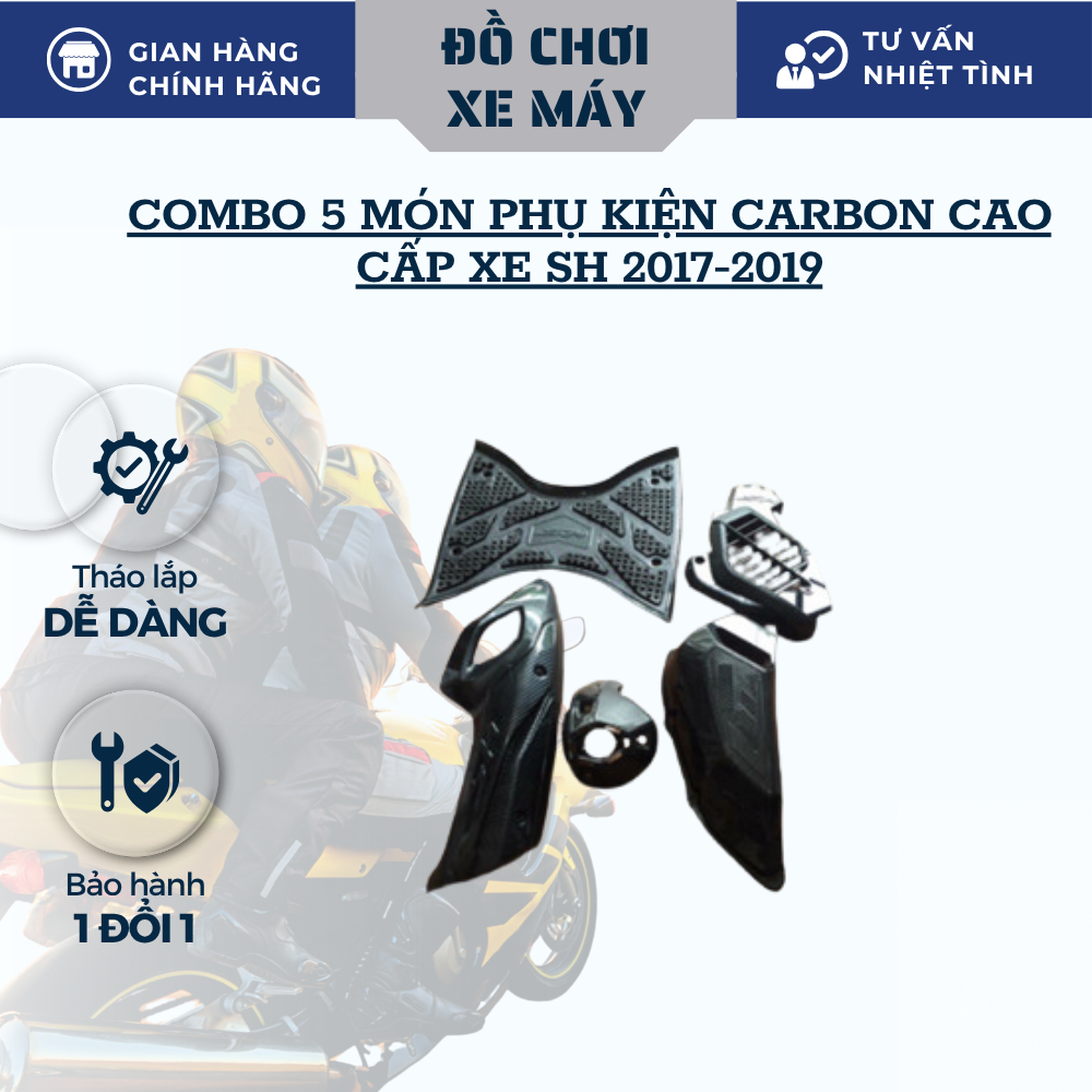 Combo 5 món phụ kiện carbon cao cấp xe sh 2017-2019 -hàng artistar chính hãng -Xuyên Việt