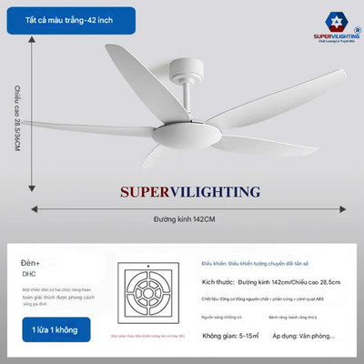 Quạt treo trần nhà SuperVilighting QT-168 cánh gỗ có đèn décor phòng khách gian ngủ cổ điển