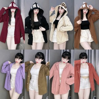 Áo Khoác Sơ Mi Nữ(Loại 1)-Chữ Thêu-Vải Nhung Tăm Dày -Túi Trong Có Khóa Kéo (From rộng)