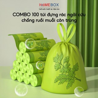 COMBO 100 Túi Đựng Rác Chống Côn Trùng Ruồi Muỗi Có Dây Rút Túi Rác Hương Ngải Cứu Tự Huỷ