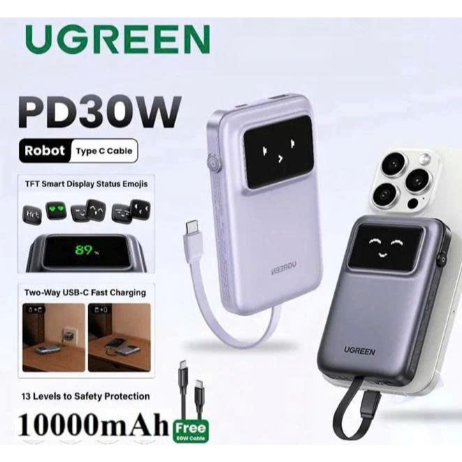 Pin sạc dự phòng 10000mAh Ugreen 35603B 35604B PD511 (UNO Sạc Siêu nhanh PD 30W,Màn hình LED Robot)