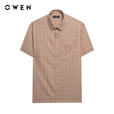 Owen - Áo sơ mi ngắn tay Body Fit AB250067NT màu Be đậm chất liệu Bamboo poly