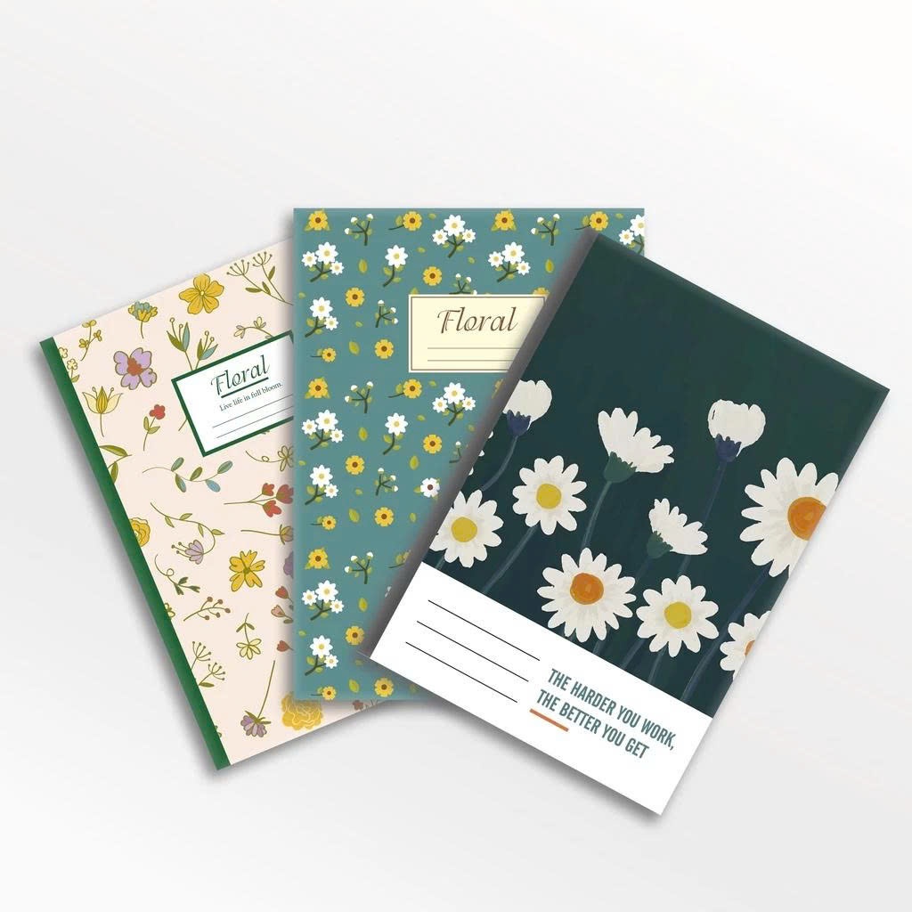 Combo 5 quyển vở 200 trang Quang Huy, vở kẻ ngang Ivory Mẫu Hoa ngộ nghĩnh