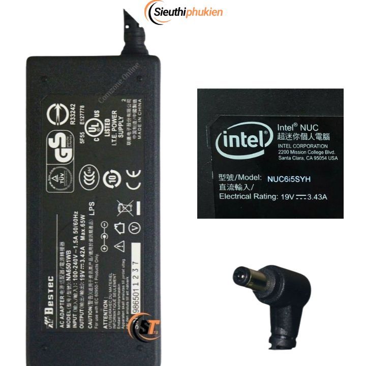 Bộ nguồn cho case Mini PC NUC5i7RYH NUC5I7RYHR 19v 3.42a - bảo hành 1 năm, nguồn PC nuc kit 19v 65W