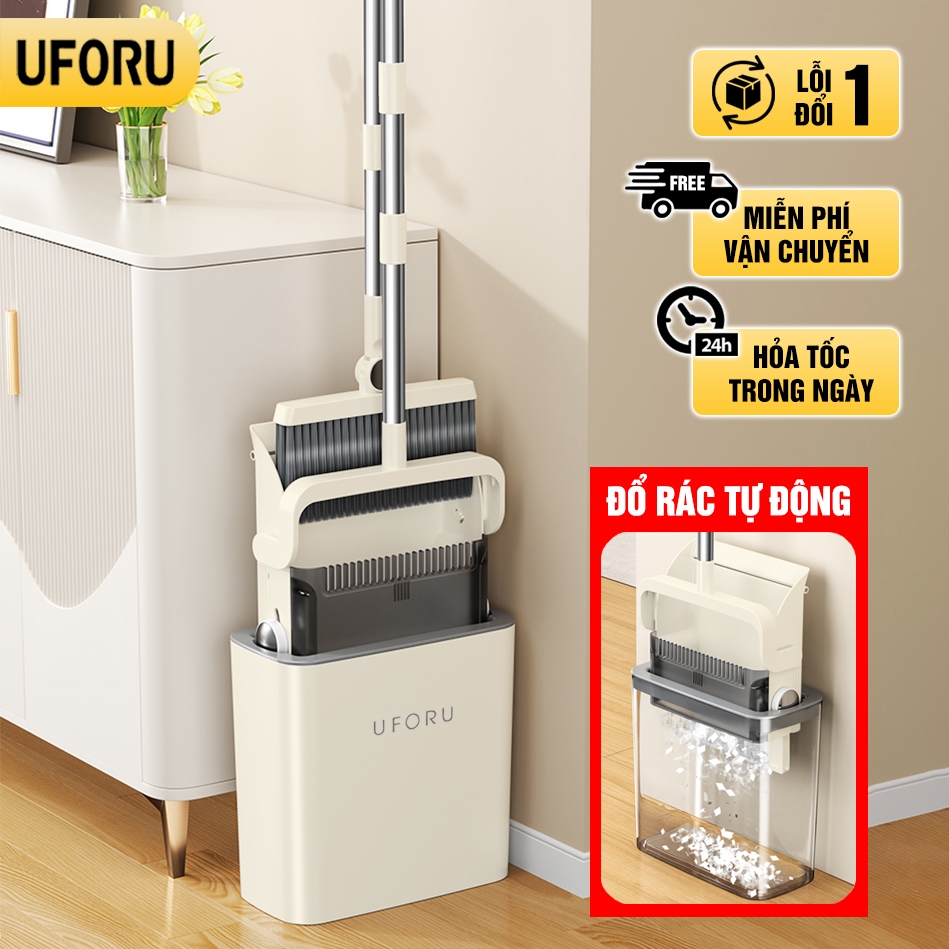 Bộ chổi quét nhà đổ rác tự động UFORU có kèm xẻng hót rác gấp gọn và thùng thao tác 1s nhanh gọn dễ dàng - UF747