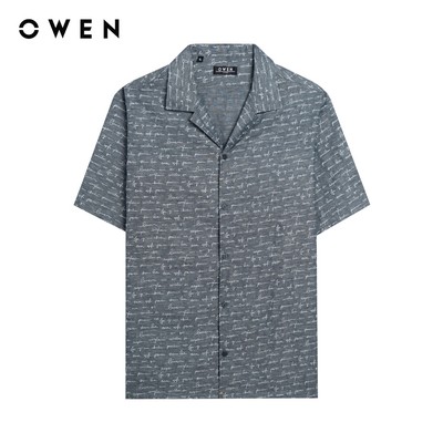 Owen - Áo sơ mi ngắn tay J-Form AJ250003N màu Xanh tím than chất liệu Linen slub