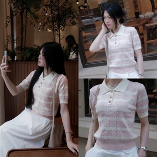 Áo len cổ bẻ kẻ sọc hồng pastel – Item ngọt ngào cho nàng dịu dàng, nữ tính C51