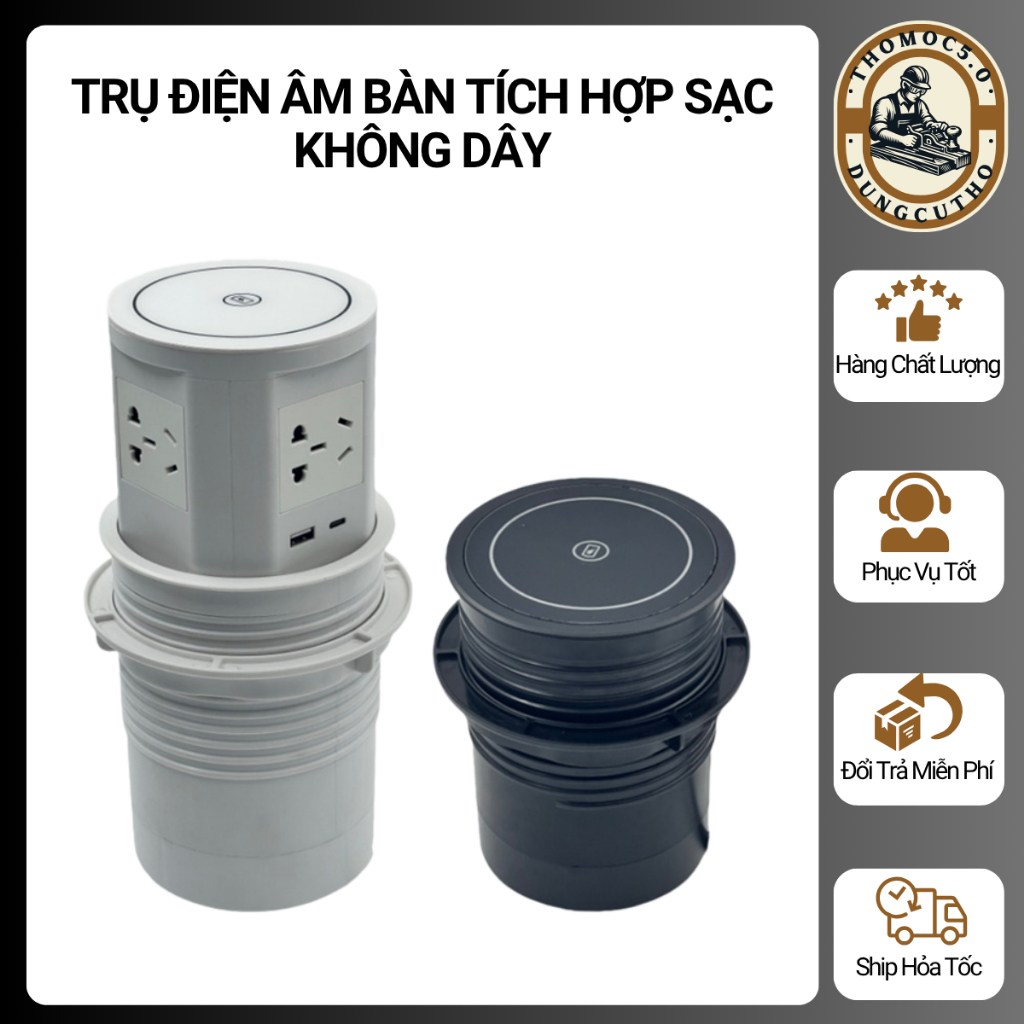 Ổ cắm điện, Trụ Điện Âm Bàn Bật Trồi Thông Minh Có Sạc Không Dây - Chuyên Dụng Lắp Âm Bàn, Bếp Đảo
