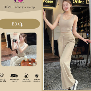   CP  Set Tập Gym Nữ TUẤN HD Áo Bra và Quần Suông Ống Rộng Bộ Đồ Tập Cạp Cao Hack Dáng 