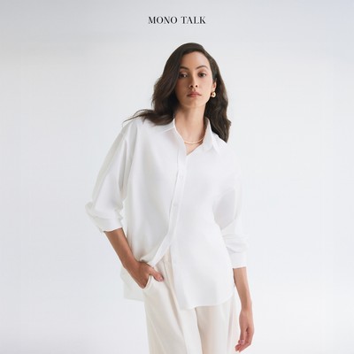 Áo sơ mi oversized MONO TALK (trắng) vải poplin hạn chế nhăn, mềm mát T10001FT