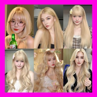 (HOẢ TỐC) Tóc giả nguyên đầu nữ màu Vàng Kem thời trang, tặng Lưới trùm