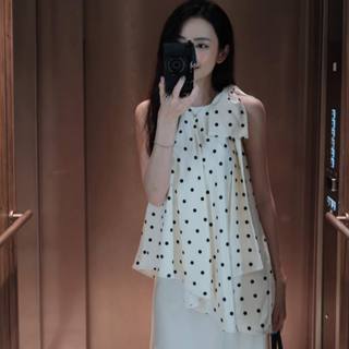 CHARM TOP - Áo Nữ Cổ Yếm Chấm Bi Lụa Các Hàn Cùng Chân Váy Lụa Tiểu Thư Nhẹ Nhàng SANJOLI AO010