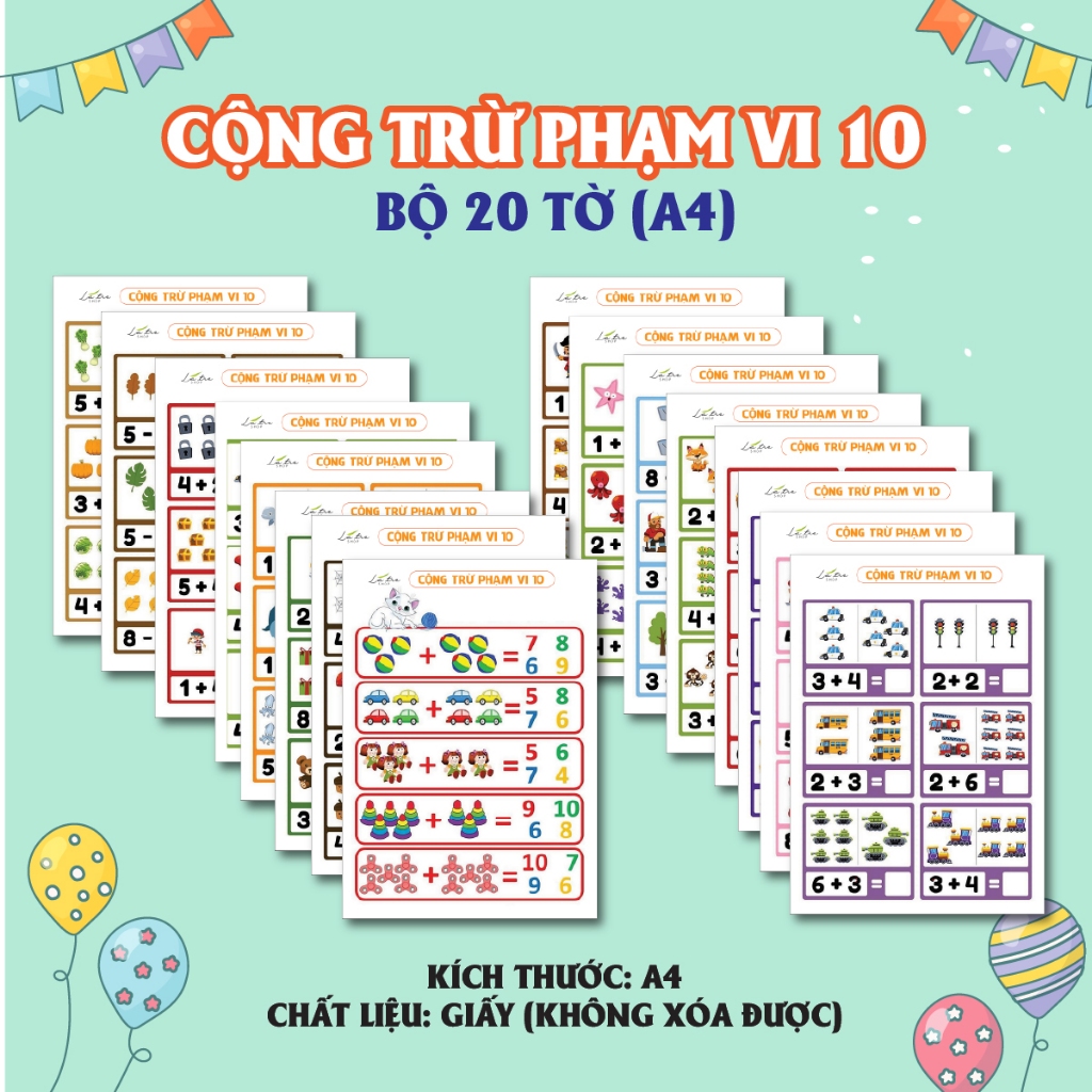 Học liệu luyện tập làm phép tính cộng trừ cho bé cộng trừ trong phạm vi 10