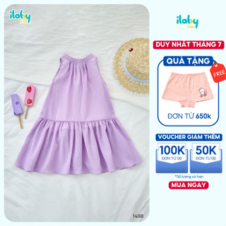 Váy cổ yếm bé gái ILABY gập ly trước chất liệu đũi xốp mềm cho bé 10-35kg [1498]