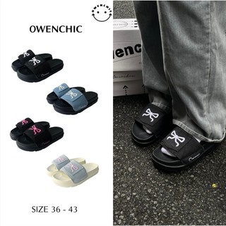  Dép Owenchic Nơ Thêu Vải Denim  OWC.20  Nam Nữ Quai Dán Đế Cao   Kèm Hộp   Bảo Hành   Hỗ Trợ Đổi Size 