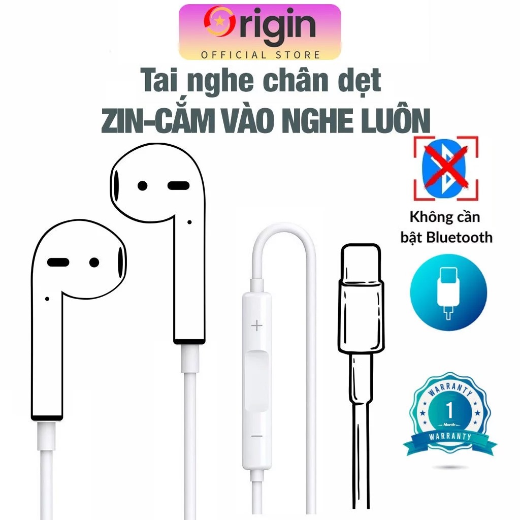 Tai Nghe Chân Dẹp Zin Dùng Từ 7/8/7Plus/8Plus/X/Xsmax/14promax Không Cần Bluetooth Nghe Gọi Đầy Đủ Nghe Nhạc Bass Hay