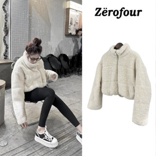 Áo khoác lông dáng croptop tay dài khoá kéo, chất mềm nhẹ, kiểu basic Hàn Quốc ZEROFOUR
