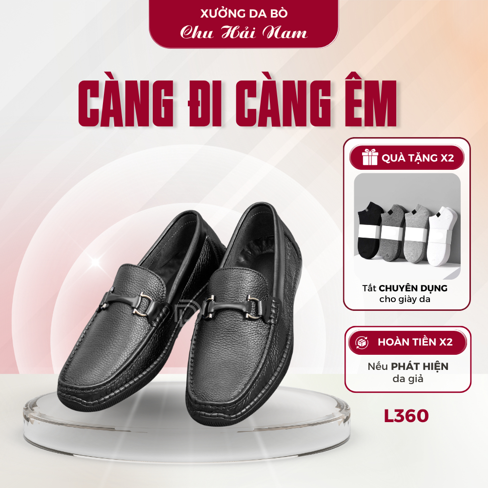 L360 Đen - Giày Lười Nam Da Bò - Xưởng Sản Xuất Chu Nam