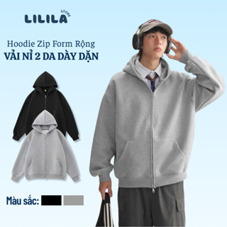 Áo khoác nỉ hoodie zip trơn LILILA form rộng, áo hoodie zip nam nữ vải cotton cao cấp - ZIP22