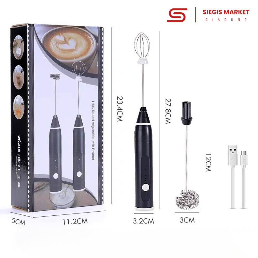 Máy Tạo Bọt Cà Phê SIEGIS, Máy Đánh Trứng Cầm Tay Mini Đa Năng 3 Chế Độ Tiện Lợi