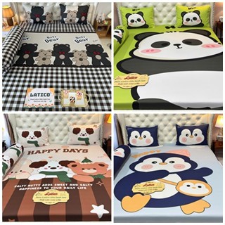 Mẫu Gấu ô kẻ, chim cánh cụt. Bộ ga giường thun Latico siêu lạnh Lụa (áo gối ôm khoá kéo)
