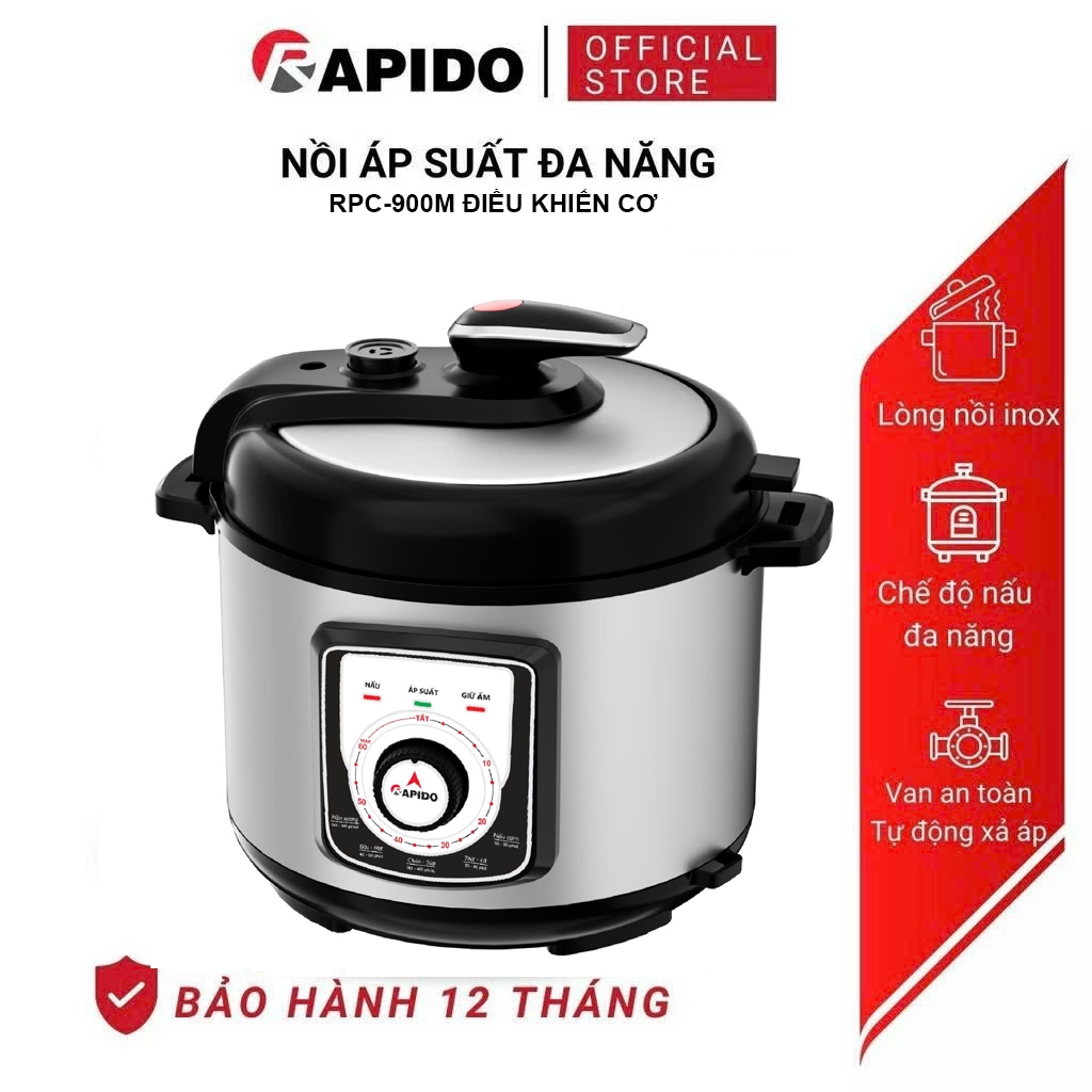 Nồi Áp Suất Đa Năng RAPIDO RPC 900M Dung Tích 5 Lít Chế Độ Nấu An Toàn, Tự Động Xả Áp BH 12 Tháng