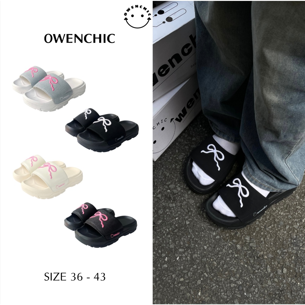 Dép nữ Owenchic Bling thêu nơ dễ thương, đế cao, quai lót đệm đi êm chân, kèm hộp ,bảo hành, hỗ trợ đổi size(OWC6)