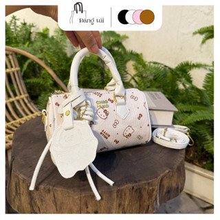 Túi xách tay nữ chio 2nd, túi mini da pu họa tiết hello kitty kèm charm dễ thương có dây đeo chéo màu vintage - DK511