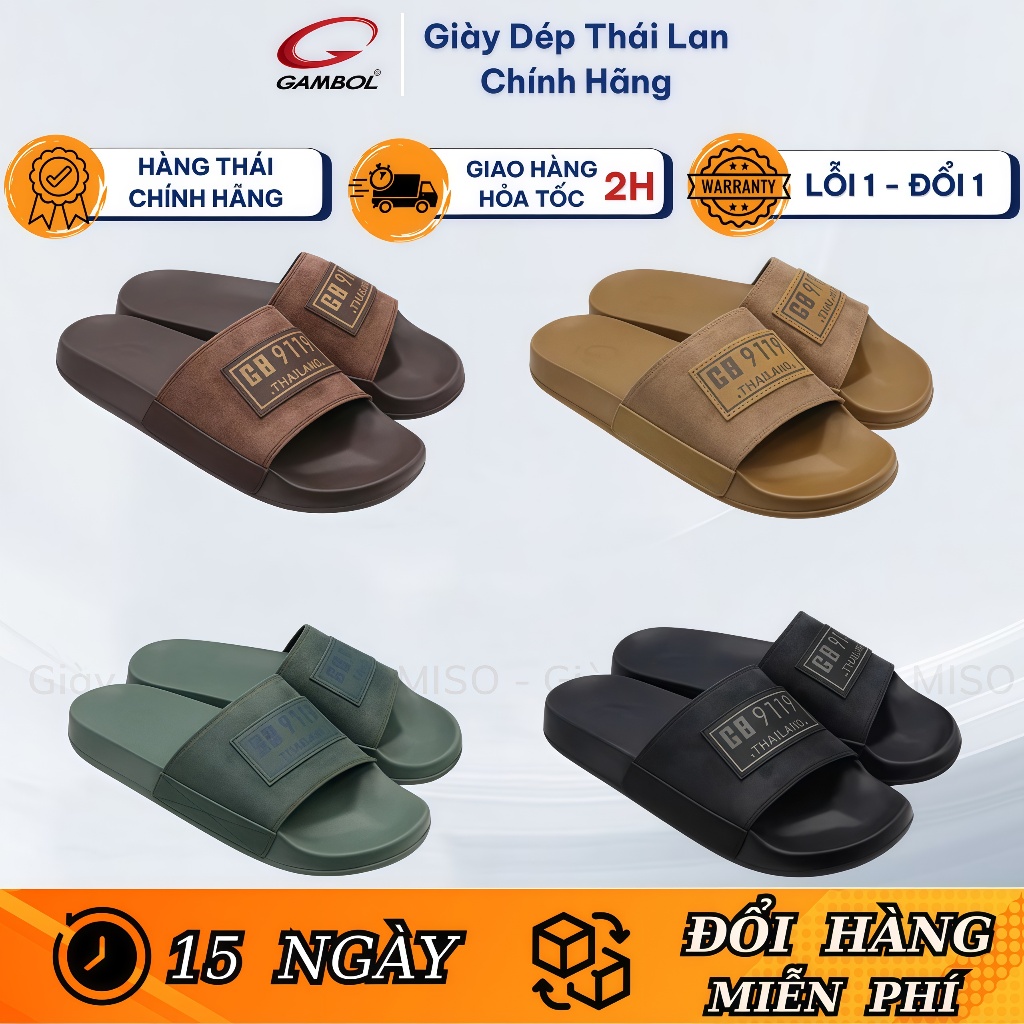 Dép Nam Quai Ngang Da Lộn Thái Lan Gambol 42206 (Có Hộp+FORM RỘNG LÙI SIZE) Thời Trang Chính Hãng