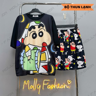 Đồ bộ unisex SHIN ĐỒ NGỦ freesize | Set áo thun quần short hoạt hình nam nữ mặc nhà Molly Fashion