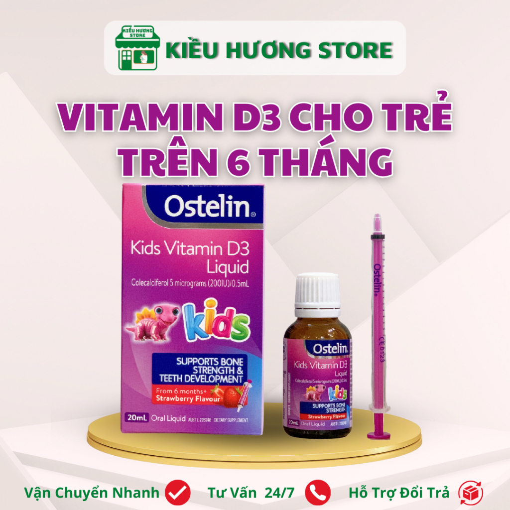Vitamin D3 cho bé từ 6 tháng tuổi - Ostelin Kids Vitamin D3 Liquid 20ml