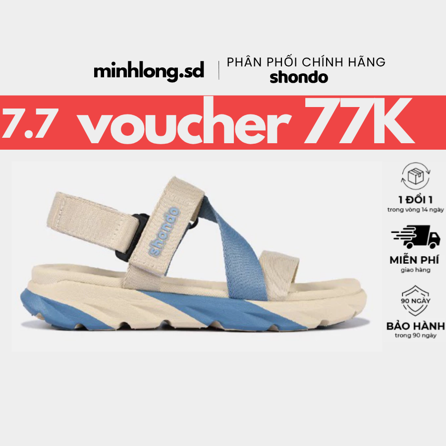 Giày Sandal Nam Nữ SHONDO F6 Sport Thời Trang Nhẹ Êm Đi Học, Đi Làm Đế Cao 4,5cm Màu Be Xanh Dương F