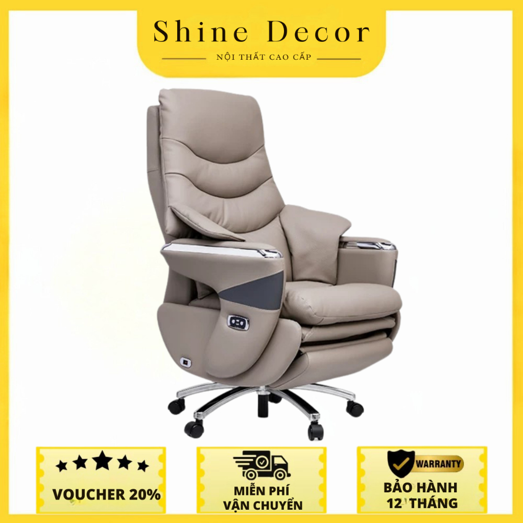 Ghế Chủ Tịch, Ghế Giám Đốc, Ghế Xoay Văn Phòng Ngả Lưng Điện 160 Độ Có Massage, Chất Liệu Da Bò Thật