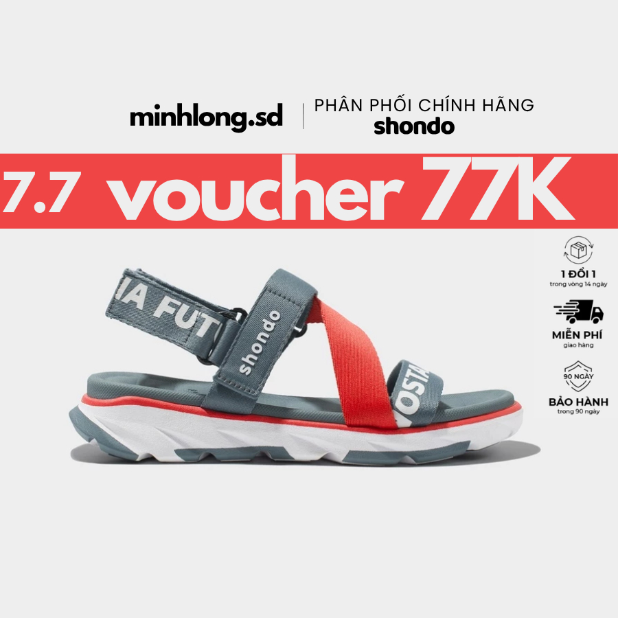 Giày Sandals Nam Nữ Unisex Shondo F6 sport future xám đỏ F6S0026