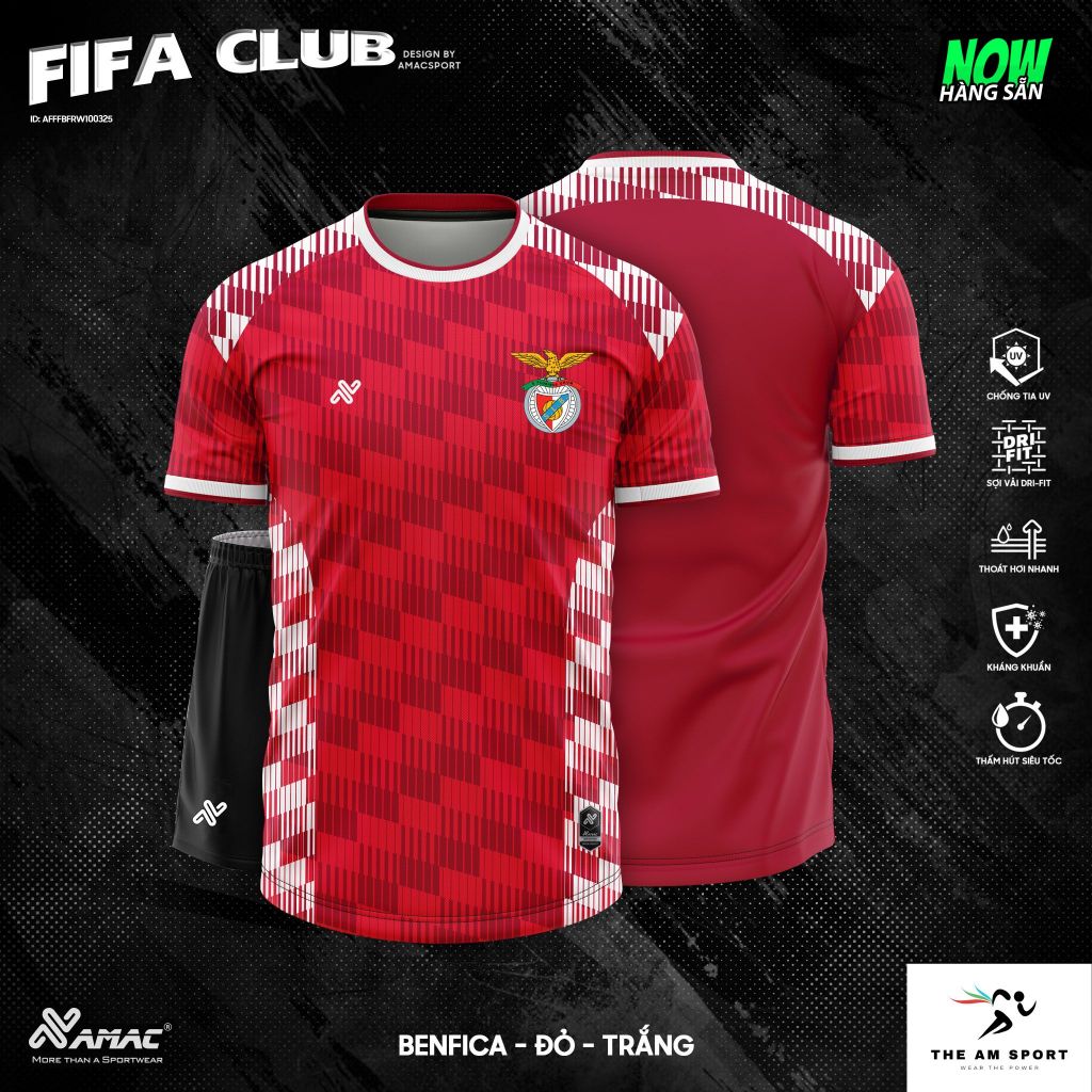 [In Tên & Số] Bộ Quần Áo Đá Bóng AMAC Benfica FIFA Club - Thoáng Mát, Thấm Hút Tốt | The AM Sport