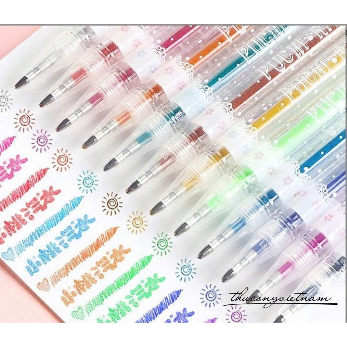Bút highlight bộ 12 cây, bút nhũ kim tuyến 12 cây