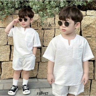 Bộ Cộc Tay Bé Trai, Bộ Đũi Trắng Đi Chơi Đi Biển Siêu Đẹp,Mát Cho Bé Trai-Kool-Mã Đũi Cổ V