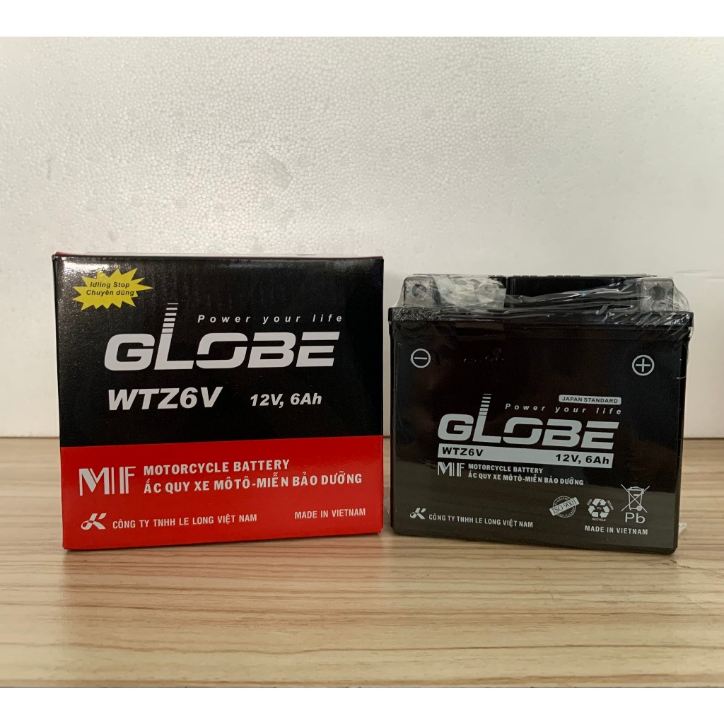 Bình ắcquy GLOBE WTZ6V 12V - 6Ah dùng cho SH 125/150, AB 125/150, SH Mode, Vario 125/150