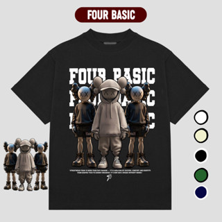 Áo thun tay lỡ Three Kaws Fullbox cổ tròn Nam Nữ 100% cotton, 250gsm, đã sử lý wash co rút oversize Four Basic T138