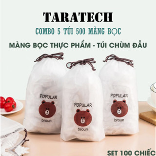 Màng Bọc Thực Phẩm Co Giãn Siêu Dai Có Chun Hình Gấu Set 100 chiếc Tiện Lợi TR TARAA