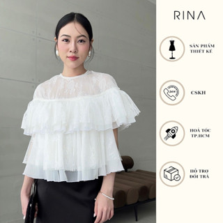 RINA - EMIE TOP - Áo kiểu nữ nhún bèo chất liệu ren phối tơ tiểu thư, thanh lịch.